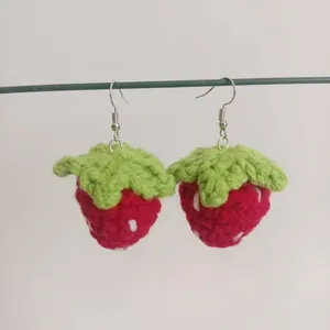 Dangle Earrings Cute Strawberry Drop For Women Handmade Knitted Yarn Crochet Girl Party Holiday Jewelry Gift