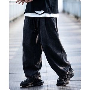 Unisex Haruku Four Seasons streetwear herrar kläder jeans lossa hiphop överdimensionerad tvättade gamla breda benbyxor japanska