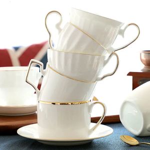 Gold Painted Coffee Cup Set Creamic European Bone Porcelain Cavect