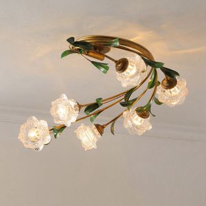 Francuska zielona metalowa sufit lekki szklany szklany retro w stylu pasterska lampa lampy nordyckiej lampy dekoracyjnej pomieszczenia mieszkaniowego