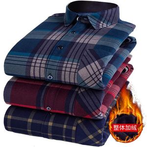 Plus Velet Shirts For Men Masculina Thermo Shirt Fashion Thick Flanell Autumn Winter Plaid Thermal Long Hleeves 231221