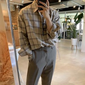 Men Casual Plaid Shirts Single Breasted Long Sleeve Loose Blouse Male Korean Chic Streetwear Fashion Allmatch Outwear BF 231221