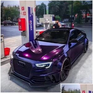 Car Stickers Gloss Metallic Paint Midnight Purple Vinyl Wrap Adhesive Sticker Film Black Cherry Ice Roll Foil Air Channel Release Drop Dh9R2