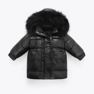 Oscid Winter Down Jacket For Girl Hooded Real Raccoon Fur Girl Winter Coat 3-10 Years Kids Toddler Outerwear Clothes Parka 231221