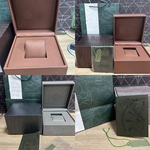 Luksusowy designer P Gray Brown Square Watch Box Drewno skórzany materiał Certyfikat Pakiet Broszura Pełna zestaw luksusowych akcesoriów zegarków dla mężczyzn i kobiet pudełko LB