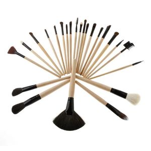 Brushes wood color 24Pcs Professional Makeup Brushes with Goat Hair Cosmetic Brush Set Kit Tool with soft case DHL