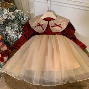 Kız Elbiseleri Prenses Elbise Kızın Kadife A-line Elbiseler Kış Bebek Kızının Sequin Örgü Patchwork Vestidos Çocuk Noel Kıyafetleri