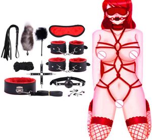 Kostymtillbehör Ny plyschuppsättning Sexig leksaksdräkt Special Bunded Binding Set Pu Leather SM Kit 11st Cosplay3608307