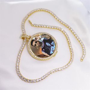 Pendant Necklaces Round Po Custom Made Medallions Picture Necklace & Tennis Chain Gold Color Cubic Zircon Men's Hip Hop Je332S