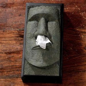 Napkins Tissue storage box creative Head Facial Tissue Box Holder Cover Dispenser Face Easter Island Retro Home Organization case #C Y2003