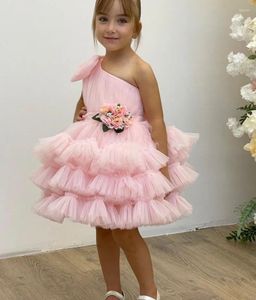 Meisje Jurken Roze Prinses Baby Jurkje Feestjurk Eén Schouder Boog Lagen Tule Peuter Eerste Verjaardag Meisjes Outfit Pography