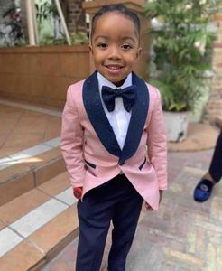 Men's Suits Boys Formal Wear Tuxedo Pattern Shawl Collar 1 Button Children Clothing Wedding Party Kid Blazer Trousers 2Pcs Jacket Pants