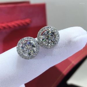 Stud Earrings Silver 925 Original Diamond Test Past Round Brilliant Cut Total 4 Carat D Color Moissanite For Women Gemstone Jewelr220v