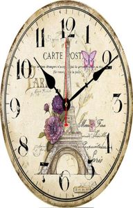 Wall Clocks 14 Inch Paris Clock Vintagecountryfrench Tower Round Wooden Family Decoration Painted Clock5060235