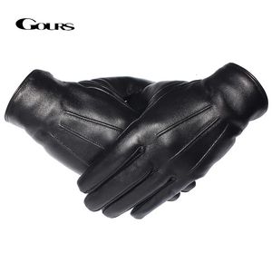 GOURS Winter Gloves Men Genuine Leather Gloves Touch Screen Black Real Sheepskin Wool Lining Warm Driving Gloves GSM050 231221