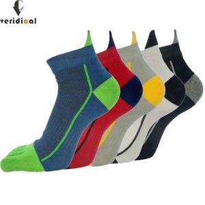 5 Pairs Ankle Toe Sport Socks Man Pure Cotton Bright Stitching Color Mesh Breathable SweatAbsorbing Invisible Finger 231221