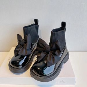 Boots Children's Shoes Fashion Patent Leather Bow Girls' Autumn Winter Socks Single 1-15 Years Old