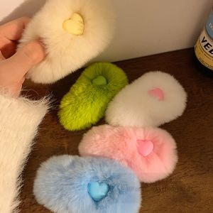 Girls candy colored rabbit fur hair clip kids plush love heart hairpins accessories Valentine's Day teenagers all-matching princess barrettes Z6197