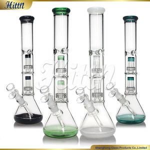 Becher Bong Glas Bong Doppelte Duschkopf Percolator Farbe Mund Basis Wasserrohr Hand geblasen 420 Rauchrohr mit 18 mm Lenk 16 Zoll