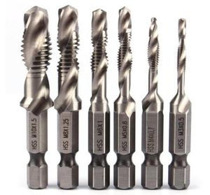 Satış 6PSC HSS Yüksek Hızlı Çelik Matkap Bitleri Set 14Quot Hex Shank Metrik Vidalı İplik Tap Konik Matkap Bit M3 M4 M5 M66835059