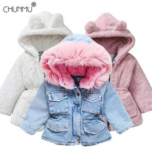 Одежда для девочек, детские пальто с меховым воротником, куртки на зиму и осень, детская одежда, бархатная толстая джинсовая детская верхняя одежда 231220