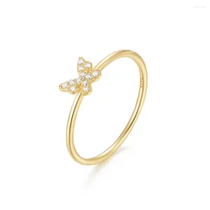 Pierścienie klastra AIDE 925 Sterling Srebrny Butterfly Patten Finger Ring Crystal Delicate Wedding For Women 18K Gold Plant Aniillo Mujer