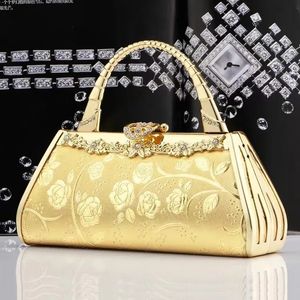 Golden Metal Day Clutch Printed Lady Fashion Evening Bags Diamonds Luxury Female Handbags For Party Purse 231220