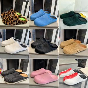 Designer Slides Fussbett Sabot Sandals Comfort Fur Clog Raffia Beach Summer Loafers Long Calf Hair Leather Shearling Jacquard Slip On Slipper Fuzzy Fur Size 35-45