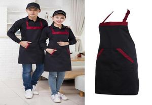 Meia avental de cozinha cozinhar chef catering babador halterneck com 2 bolsos sem mangas aventais para mulher masculino preto red5351153