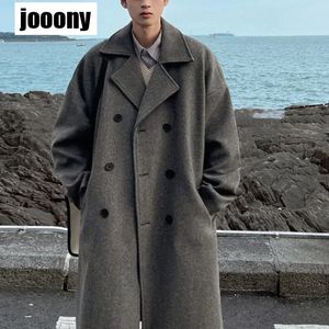 MENS SOLID DUBBELBRASTED WOOLEN TRECH COER LOOK CASUAL TRENCHCOAT OUTwear Long Dust Coat Men Winter Korean-stil Fashion 231221