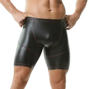 Underbyxor sexiga män underkläder lång ben pu läder boxer shorts låg midja snäva korta byxor manliga nattklubb scen man boxare