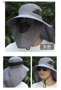 Wide Brim Hats Bucket Hats Big Wide Brim Visor Hat Women Sunshade Fishing Sun Cap with Sunscreen Face Mask for Men Outdoor Work Jungle Safari Neck ProtectL231221