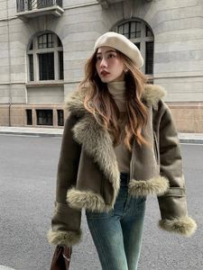 British Maillard Fur Coat Korean Edition Casual Style Suede Short Motorcycle Wear Winter Women 231221