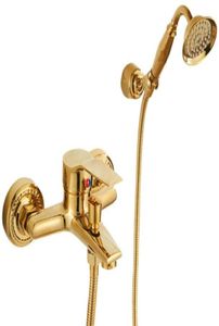 Bathroom Luxury Brass Gold Wall Mount Hand Held Rainfall Shower Faucet System Mixer Set Sets3606000