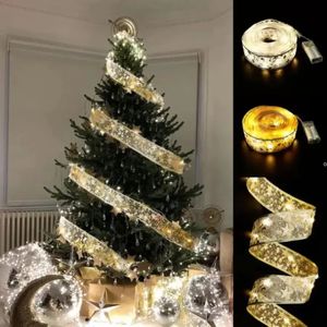 New 50 LED 5m Double Cayer Fairy Lights Strings Christmas Ribbon Bows com ornamentos de árvore de Natal LED Navidad Home FY2570 1026 JJ 12.21