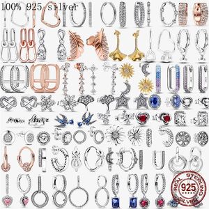 Studörhängen säljer 925 Sterling Silver Heart Fit Original Charms Hoop For Women Girls Earring Fine Smyckesgåvor