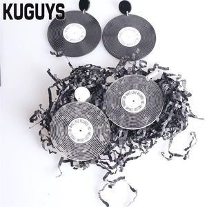 kuguysラウンドヴィンテージレコードレディングファッションジュエリーアクリルカスタムドロップイヤリングガールズギフト254p