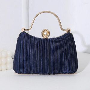 Evening Bags Trendy Small Square Handbags Retro Blue Black Clutch Metal Handle Handbag Wedding Party Clutches Chain Shoulder Bag For Women