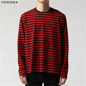 メンズTシャツVersma Korean Ulzzang Harajuku Black White Striped Tシャツ男性ユニセックス特大長袖カップルTシャツ女性ドロップシッピングL2404