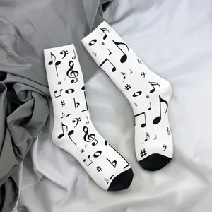 Men's Socks Music Notes Black Cute Men Women Polyester Casual High Quality Spring Summer Autumn Winter Middle Tube Gifts