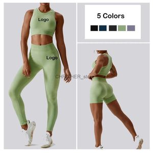 Yoga -Outfit Custom 2pcs Women Tracksuit Yoga Set Fitnessstudio BH Nahe Sport -Shorts Training Running Clothing Fitnessstudio Sportic Sport Suitl231221