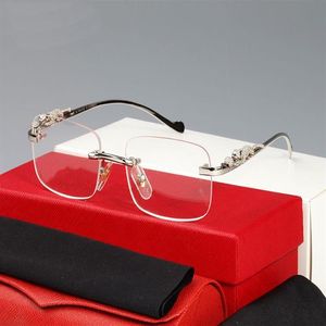 Silver Metal Rimless Solglasögon för Mens Women Brand Designer Buffalo Horn Glasses Brun Black Clear Lens Gafas Lunettes223s