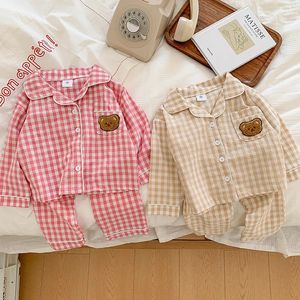 Autumn Kids Clothes Cotton Girls Pyjamsa Långärmad pojkar björn Sleepsuit Korean Casual Children Pyjamas för Sleepwear 231220