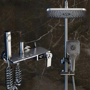 Sets Bathroom Shower Sets Bathroom Shower Thermostat Faucets LCD Digital Display Faucet Piano Key Set System G230525