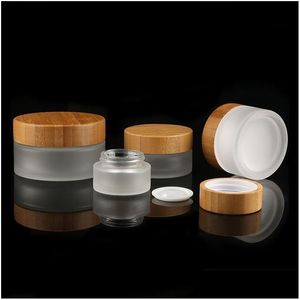 Packing Bottles Wholesale Frosted Glass Cosmetic Jars Hand/Face/Body Cream Bottles Travel Size 20G 30G 50G 100G With Natural Bamboo Ca Dhybf