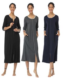 Kvinnor Lång sömnkläder mjuka dragkedja framkrockar vinter varm nattklänning bomull kimono badrock loungewear moderskap house concoat zip upp 217952811