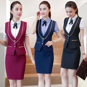 Suits IZICFLY New Vest Waistcoat Reception Ktv Hotel Restaurant Waitress Uniform front desk Uniform Lady Formal Skirt Suit Work Wear