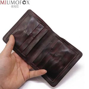 Wallets 2022 Genuine Leather Wallet for Men Vintage Wrinkled Short Bifold Man Compact Purse Holder Vertical Pocket Money Bag T2211256D