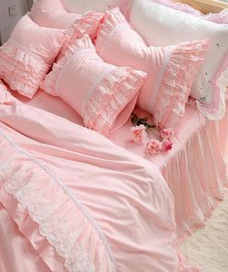 Sängkläder set topp lyxbroderi bröllop set spets ruffle täcke täcke lakan bäddar utslaget romantiskt sovrum hem dekoration beddin7472598