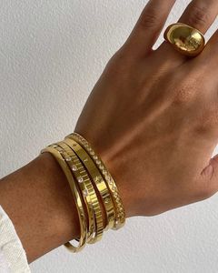 Mode Punk Gold Farbe Armreifen für Frauen Männer Trendy Edelstahl Metall Armbänder Böhmischen Schmuck Zubehör Geschenk Großhandel 231221